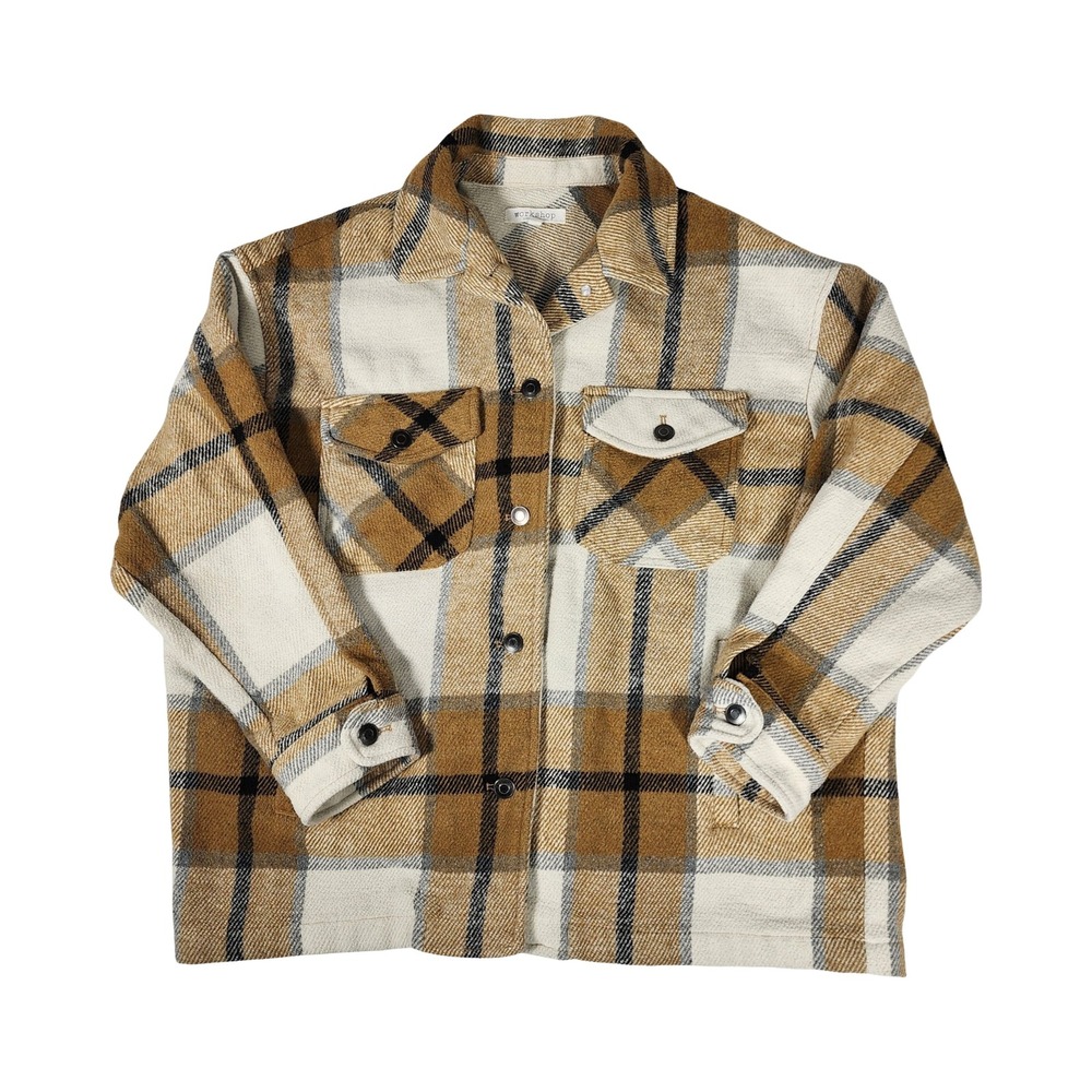 Workshop Plaid Flannel Shirt Jacket Oversized‎ Beige Black Men's Size M